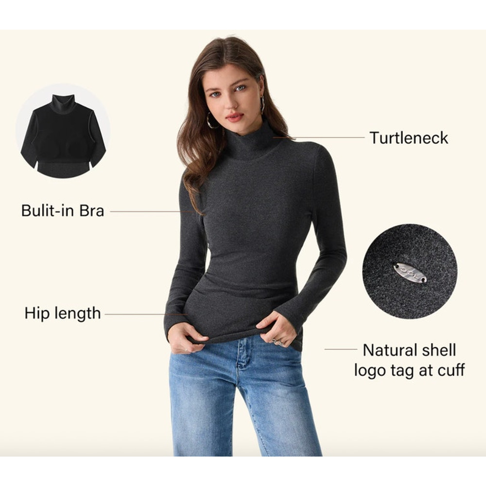 OGL Top Size L NEW MaxWarm Turtleneck Long Sleeve Brami Cork Brown Tan - Picture 9 of 12